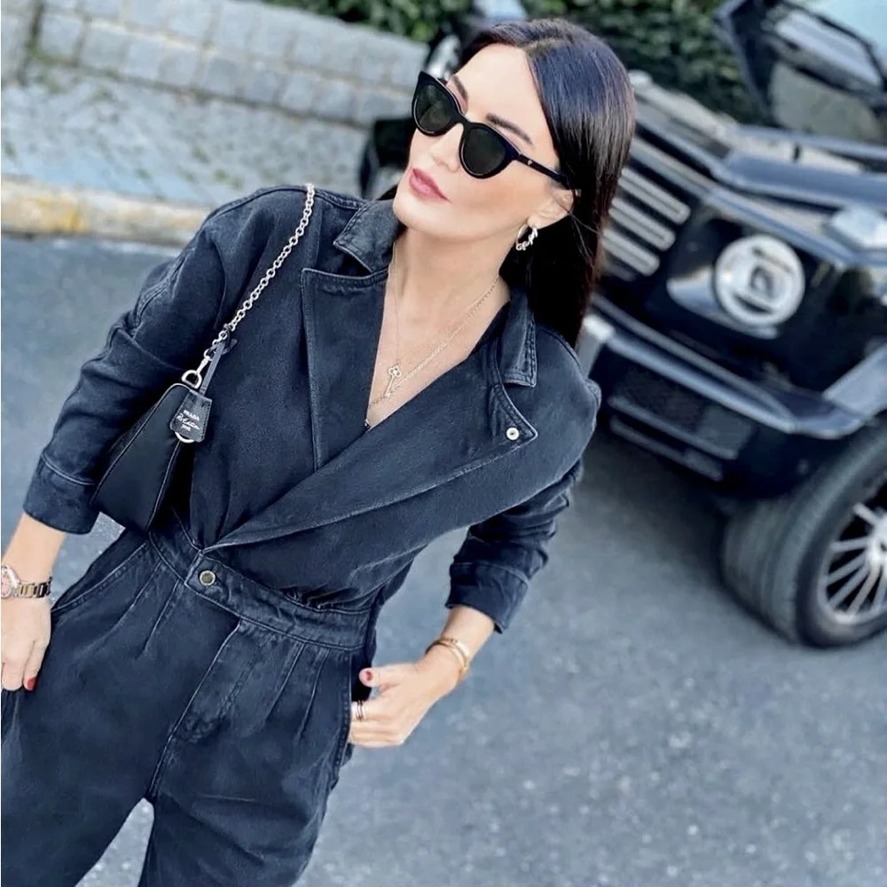 Zara never worn off black/gray jean denim jumpsuit